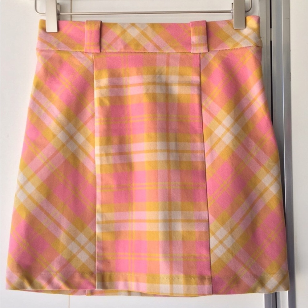 NWT Urban Outfitters Pink & Gold Plaid Mini Skirt